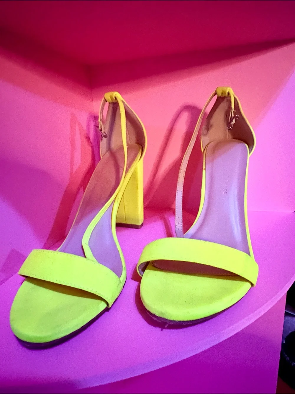 Fashion Nova Neon Yellow Block Heel Sandals